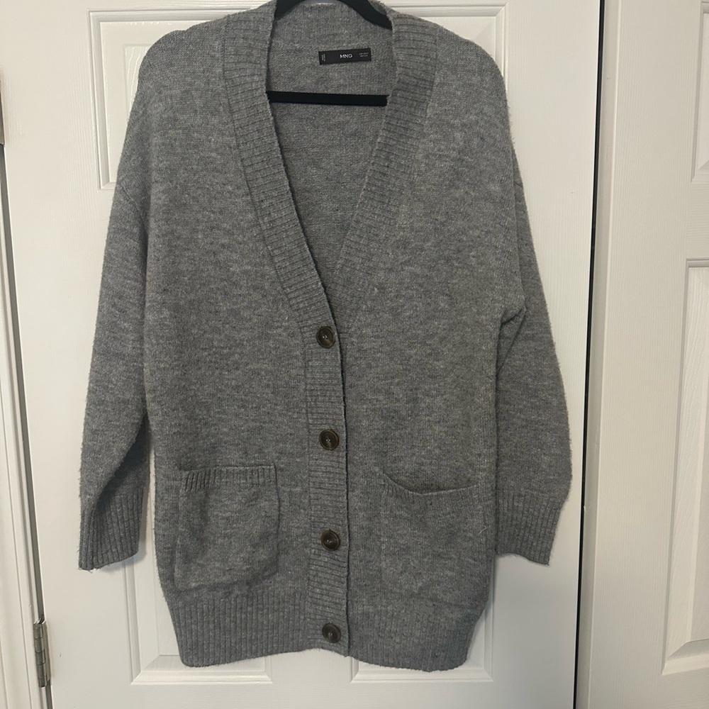 Gray Wool Blend Cardigan Sweater